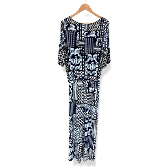 Blue Patchwork Tie-Dye Print Asymmetrical Dress with Tie Size 2X 18 20 Plus Sz - Picture 4 of 8